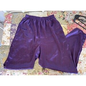 Vtg Victorias Secret Medium Gold Label Royal Purple Silky Satin PJ Pants 90s Y2K
